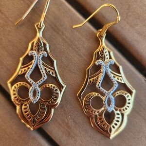 18KT GOLD PLATED REAL DIAMOND CLUSTER DROP EARRINGS